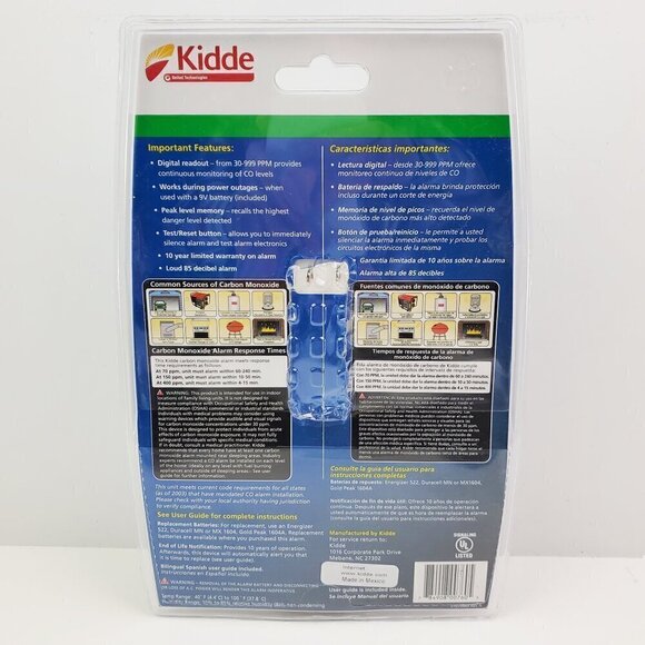 Kidde Carbon Monoxide Alarm Detector Plug-In / Battery CO Digital Display Sealed - Picture 2 of 9